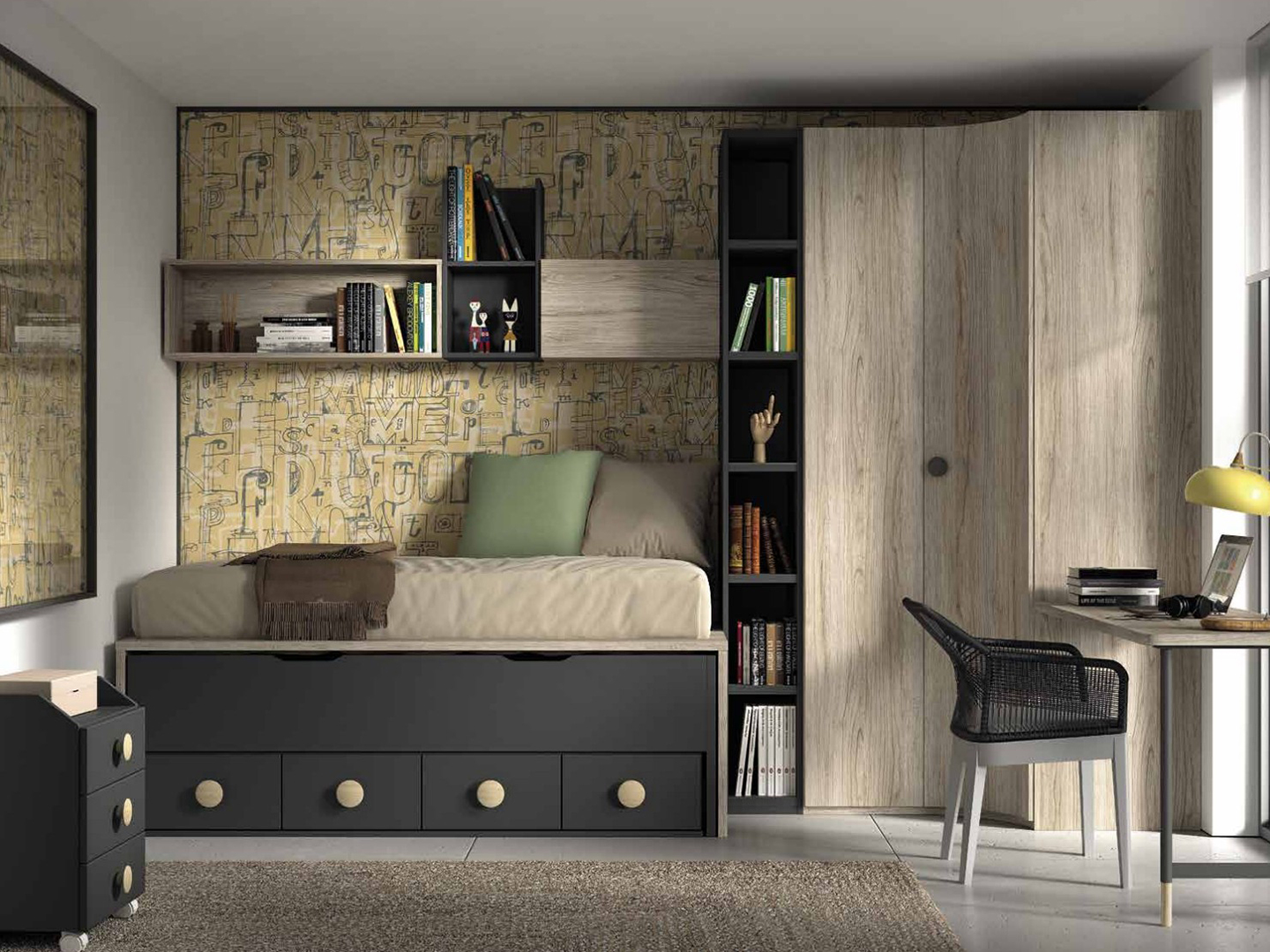 beige wood teenage room