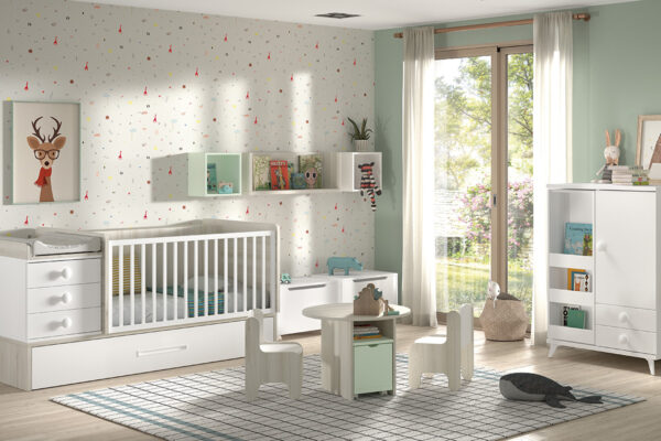 Convertible Baby Bed F314 - Pull down desk + Open dresser - Image 2